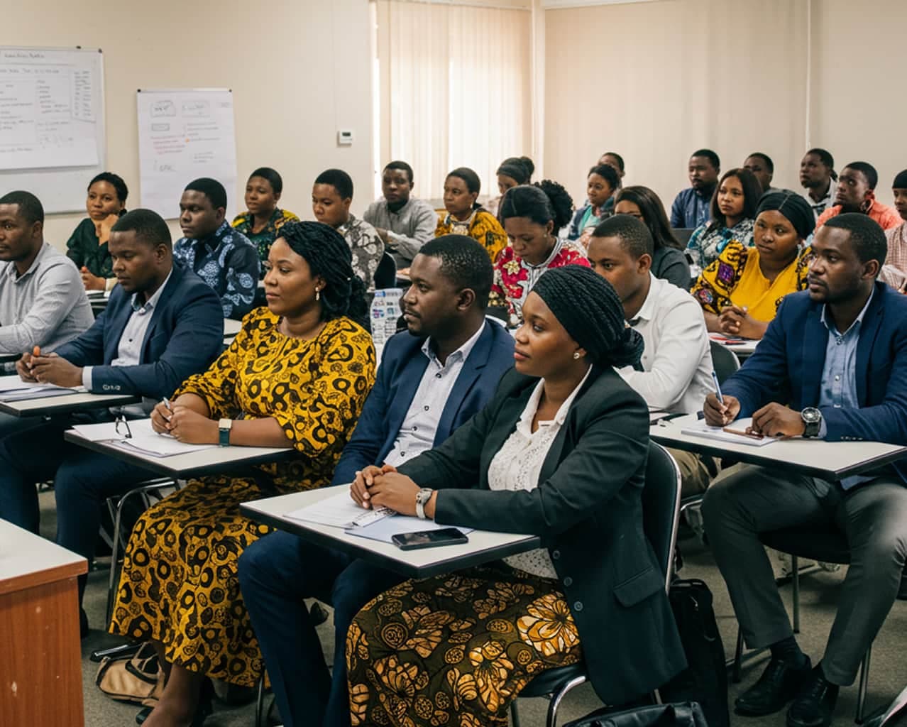 Classroom with diverse people learning