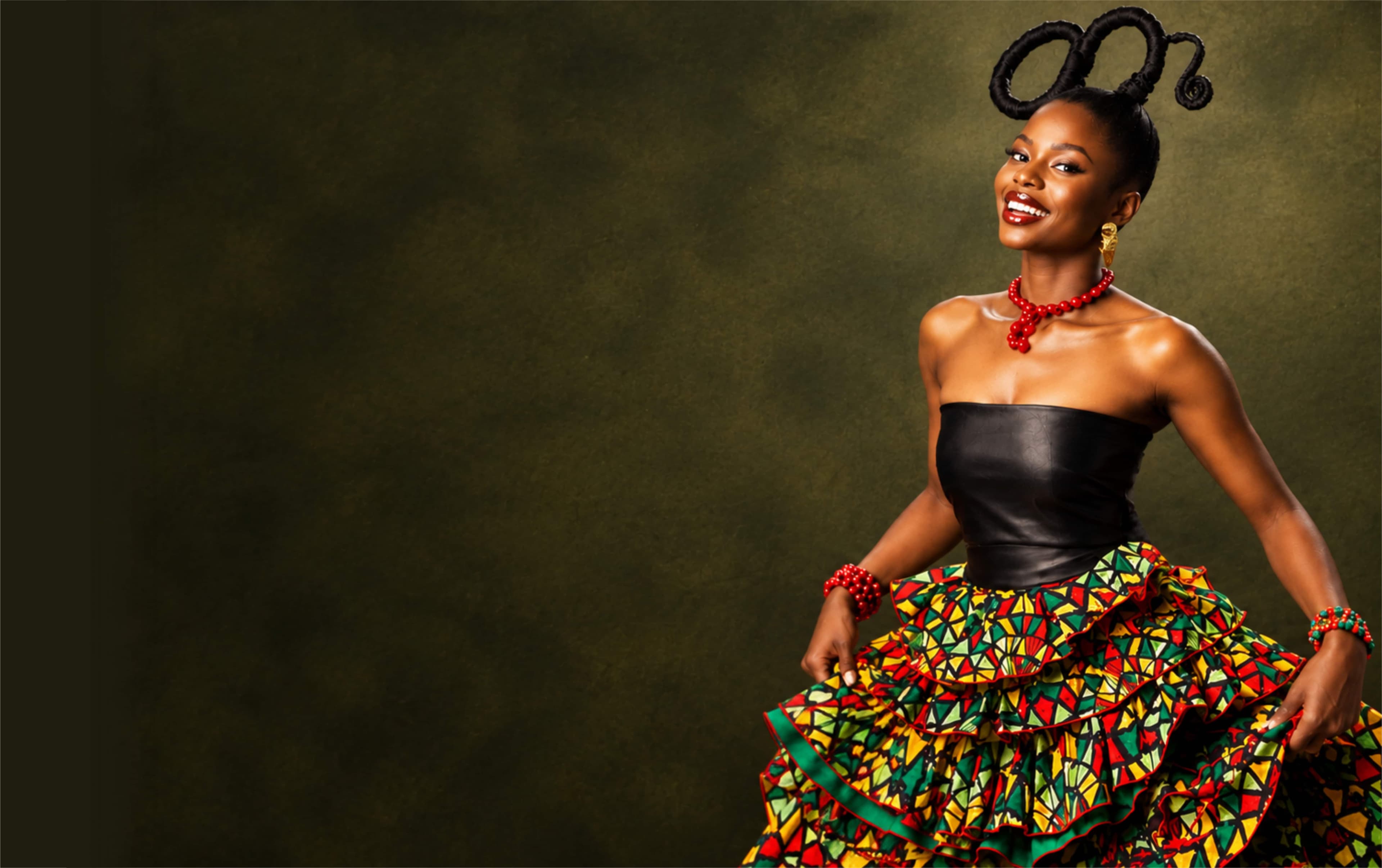 Model in an Ankara ruffle dress